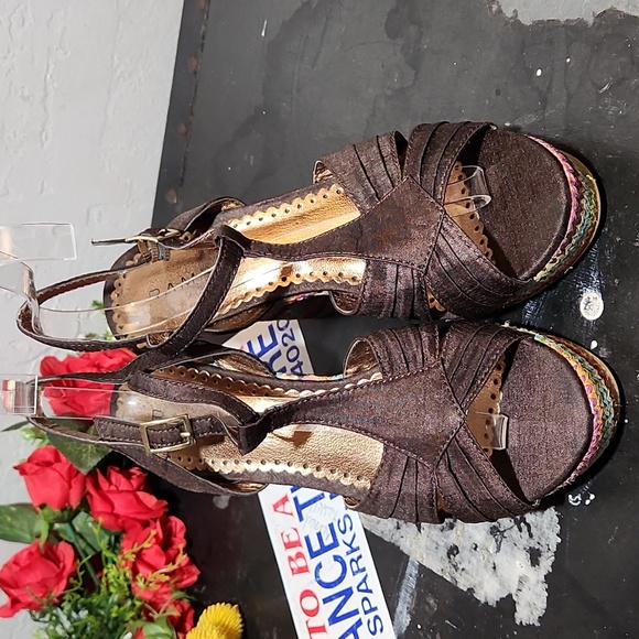 RAMPAGE 7.5M Bridgette Wedge Slingback T Strap Fabric Open Toe Heel - Picture 6 of 11